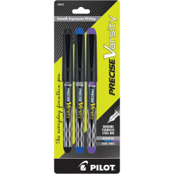 Pilot® Varsity Disposable Fountain Pen, Medium Point, Black Barrel, Assorted Ink, Pack Of 3