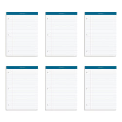 TOPS™ Double Docket™ Writing Pads, 3-Hole Punched, 8 1/2" x 11 3/4", Legal Ruled, 100 Sheets, White, Pack Of 6 Pads