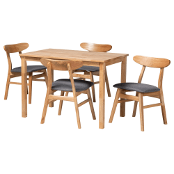 Baxton Studio Norwin Mid-Century Fabric/Finished Wood 5-Piece Dining Set, 29-15/16"H x 43-5/16"W x 27-5/8"D, Gray/Oak Brown