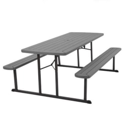 COSCO Bridgeport Outdoor Living Folding Picnic Table, 29"H x 72"W x 57"D, Dark Gray