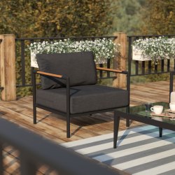 Flash Furniture Lea Indoor/Outdoor Patio Chair With Cushions, Charcoal/Black
