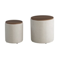 Lifestyle Solutions Akita Wood Storage Ottomans, 20"H x 20"W x 20"D, Linen, Set Of 2 Ottomans