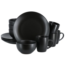 Gibson Home Everyday Plus 12-Piece Round Stoneware Dinnerware Set, Black