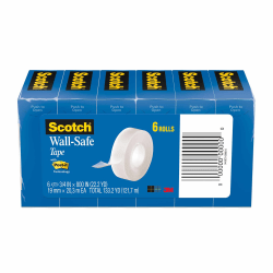 Scotch® Wall-Safe Tape, 3/4" x 800", Clear, Pack Of 6 Rolls