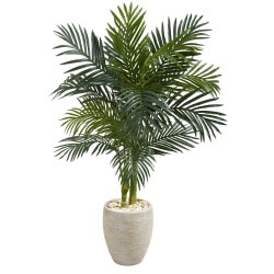 Nearly Natural Golden Cane Palm 54"H Artificial Tree With Oval Planter, 54"H x 33"W x 33’D, Green