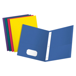 Oxford Twin Pocket Folders with Fasteners, 8-1/2" x 11", Assorted Colors, Box Of 25 Folders