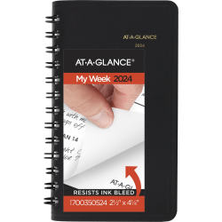 2024 AT-A-GLANCE® Weekly Planner, 2-1/2" x 4-1/2", Black, January To December 2024, 7003505