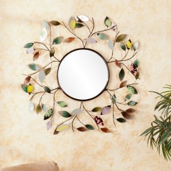 SEI Furniture Decorative Metallic Round Leaf Wall Mirror, 32 1/2" x 2", Multicolor