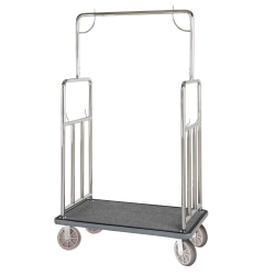 Hospitality 1 Source Classic Bellman’s Cart, 74"H x 43"W x 25"D, Gray Carpet/Silver