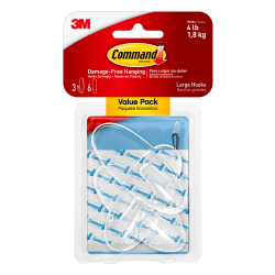 Command Large Clear Hook with Clear Strips Value Pack, 3 Hooks/Pack, 6 Strips/Pack