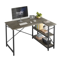 Bestier L-Shaped Corner Desk With Storage Shelf, 48"W, Dark Retro Gray Oak