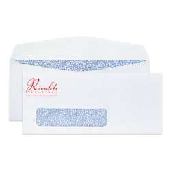 Custom 1-Color #9 Security Business Envelopes With 1 Window, 3-7/8" x 8-7/8", White Wove, Box Of 500 Envelopes