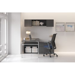 HON® Mod 60"W Computer Desk Workstation With Wall Mount Storage And 2 Credenzas, Slate Teak/Silver