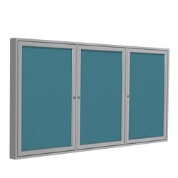 Ghent Traditional 3-Door Enclosed Fabric Bulletin Board, 36" x 72", Teal, Satin Aluminum Frame