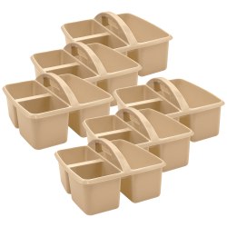 Teacher Created Resources Plastic Storage Caddies, 5-1/4"H x 9-1/4"W x 9"D, Light Brown, Pack Of 6 Caddies