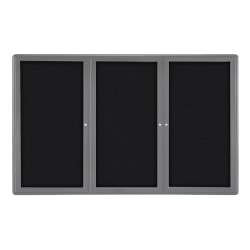 Ghent Ovation 3-Door Bulletin Board, Fabric, 48" x 72", Black, Gray Aluminum Frame