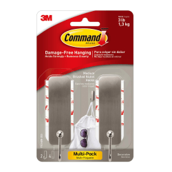Command Medium Brushed Nickel Hooks, 3 lb, 2 Nickel Hooks, 4 Medium Strips