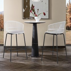 Glamour Home Basia Plastic Counter Height Stools With Back, Gray, Set Of 2 Stools