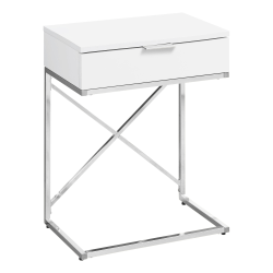 Monarch Specialties Accent End Table, Rectangular, Glossy White/Chrome