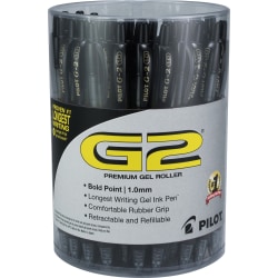Pilot G2 Retractable Gel Pens, Pack Of 36, Bold Point, 1.0 mm, Clear Barrel, Black Ink