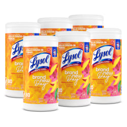 Lysol Brand New Day Disinfecting Wipes - Mango Scent - 80 / Canister - 6 / Carton - White