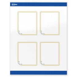 Avery® Print-To-The-Edge Labels With Sure Feed® Technology, S00-DMQ-PRWGP10, Rectangle, 4" x 3-1/3", Glossy White, Preprinted Double Gold Border with Florals Design, Pack Of 40