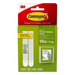 Command Narrow Picture Hanging Strips Value Pack, 10 lb, 12 Narrow Pairs