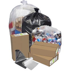 Pitt Plastics PCR Low Density EcoStrong Plus Trash Bags, 45 Gallon, Clear, Case Of 100 Trash Bags
