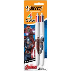 BIC 4-Color Marvel's Avengers Retractable Ballpoint Pens, Captain America And Iron Man Edition, Medium Point, 1.0 mm, White Barrel, Assorted Ink Colors, Pack Of 2 Pens