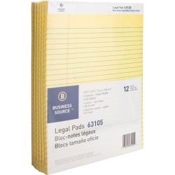 Business Source Micro-Perforated Legal Ruled Pads - 50 Sheets - 0.34" Ruled - 16 lb Basis Weight - 8 1/2"x11 3/4" Sheet Size - 63105