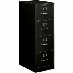 HON 510 Series Vertical File With Lock, 4-Drawer, 18.3"W x 25"D x 52"H, Black, 514CPP