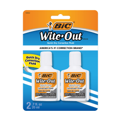 BIC Wite-Out Quick-Dry Correction Fluid, 20 mL Bottles, White, Pack Of 2