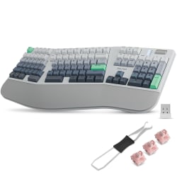 Delton KB450 Wireless Ergonomic Mechanical Keyboard with Wrist Pad, White, Total Qty 1