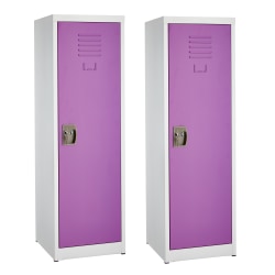 Alpine Kids’ 1-Tier Steel Lockers, 48"H x 15"W x 15"D, Purple, Set Of 2 Lockers