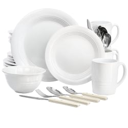 Martha Stewart 32-Piece Stoneware Dinnerware And Flatware Combo Set, Linen