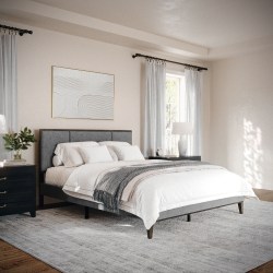 Martha Stewart Jett Solid Wood Platform Bed with Upholstered Base and Inset Paneled Headboard - MG0900271FQBNGY