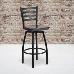 Flash Furniture Metal/Wood Swivel Barstool With Ladder Back, Walnut/Black