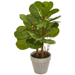 Nearly Natural Fiddle Leaf 22"H Artificial Plant Arrangement With Planter, 22"H x 11"W X 13"D, Green