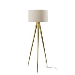 Adesso Director Floor Lamp, 60-1/4"H, Off-White/Antique Brass