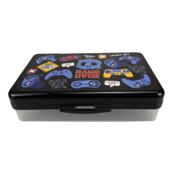 Office Depot® Brand Plastic Pencil Box, 12.4" x 5.43" x 2.36", Clear/Black, Game Over