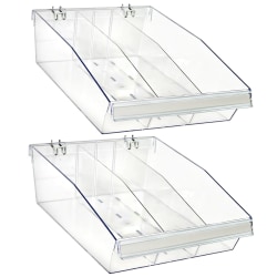 Azar Displays Deep Bin Tray Kits With Adjustable Dividers, 5-3/4"H x 11-3/4"W x 15-1/2"D, Clear, Pack Of 2 Bins