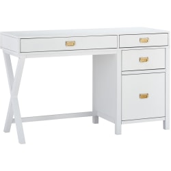 Linon Ari 48"W Home Office Desk With Side Storage, White/Silver