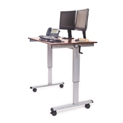 Luxor Crank 48"W Adjustable Stand Up Desk, Dark Walnut/Silver