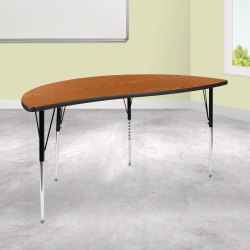 Flash Furniture Half Circle Wave Flexible Collaborative Thermal Laminate Activity Table With Standard-Adjustable Legs, 30-1/4"H x 30"W x 60"D, Oak