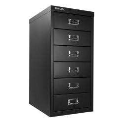 Bisley 15"D Vertical 6-Drawer Under-Desk Storage Cabinet, Metal, Black