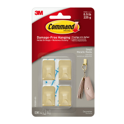 Command Small Metallic Hooks Brass Color, 0.5 lb, 4 Hooks, 5 Strips