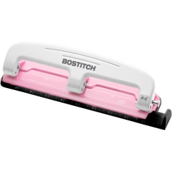 Bostitch® EZ Squeeze™ Three-Hole Punch, InCourage, 12 Sheet Capacity, Pink/White