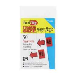 Redi-Tag Sign Here Red Arrow Page Flags - 50 - 1" Flag/Notex 1 11/16" Flag/Note - Rectangle - SIGN HERE - Red - Removable, Self-adhesive - 50 / Pack