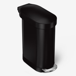 simplehuman Slim Stainless Steel Step Trash Can With Liner Rim, 11.9 Gallons, 24-7/16"H x 10-1/4"W x 21-1/2"D, Matte Black