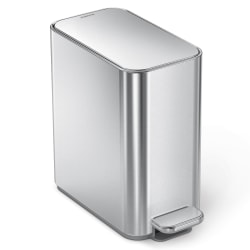 simplehuman Profile Slim Step Trash Can, 1.3 Gallon, 12.2"H x 12.6"D x 6.2"W, Brushed Stainless Steel